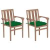 Patio Chairs 2 pcs with Green Cushions Solid Teak Wood