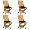Patio Chairs with Black Cushions 4 pcs Solid Teak Wood