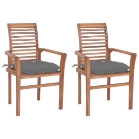 Dining Chairs 2 pcs with Gray Cushions Solid Teak Wood (SKU: 3062611)