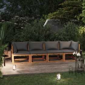 4-Seater Patio Sofa with Cushion Solid Acacia Wood (Color: Grey)