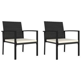 Patio Dining Chairs 2 pcs Poly Rattan Black (Color: Black)