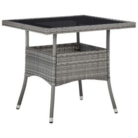 Patio Dining Table Gray Poly Rattan and Glass (Color: Grey)