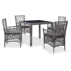 5 Piece Patio Dining Set Poly Rattan Gray (Color: Grey)