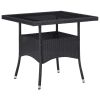 Patio Dining Table Black Poly Rattan and Glass