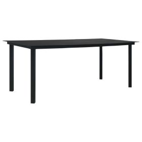 Patio Dining Table Black 74.8"x35.4"x29.1" Steel and Glass (Color: Black)