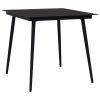 Patio Dining Table Black 31.5"x31.5"x29.1" Steel and Glass