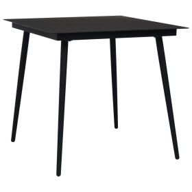 Patio Dining Table Black 31.5"x31.5"x29.1" Steel and Glass (Color: Black)