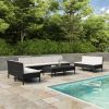 10 Piece Patio Lounge Set with Cushions Poly Rattan Black