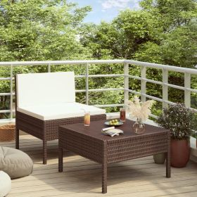 2 Piece Patio Lounge Set with Cushions Poly Rattan Brown (Color: Brown)