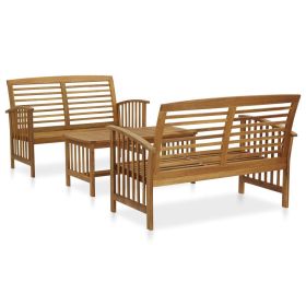 3 Piece Patio Lounge Set Solid Acacia Wood (Color: Brown)