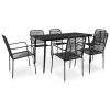 7 Piece Patio Dining Set Cotton Rope and Steel Black