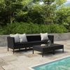 6 Piece Patio Lounge Set with Cushions Poly Rattan Black