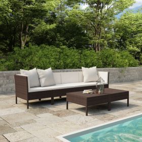 6 Piece Patio Lounge Set with Cushions Poly Rattan Brown (Color: Brown)