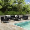9 Piece Patio Lounge Set with Cushions Poly Rattan Black