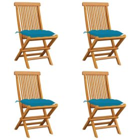 Patio Chairs with Light Blue Cushions 4 pcs Solid Teak Wood (Color: Blue)