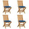Patio Chairs with Blue Cushions 4 pcs Solid Teak Wood