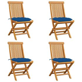 Patio Chairs with Blue Cushions 4 pcs Solid Teak Wood (Color: Blue)