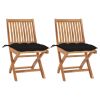 Patio Chairs 2 pcs with Black Cushions Solid Teak Wood