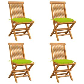 Patio Chairs with Bright Green Cushions 4 pcs Solid Teak Wood (Color: Green)