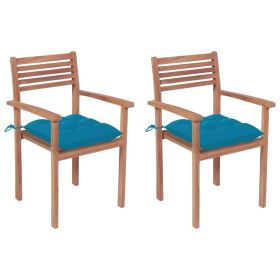 Patio Chairs 2 pcs with Light Blue Cushions Solid Teak Wood (Color: Blue)