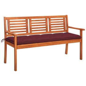 3-Seater Patio Bench with Cushion 59.1" Solid Eucalyptus Wood (Color: Brown)