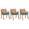 Patio Dining Chairs with Cushions 3 pcs Solid Acacia Wood