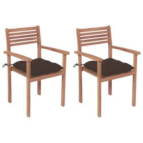 Patio Chairs 2 pcs with Taupe Cushions Solid Teak Wood (Color: Brown)