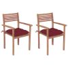 Patio Chairs 2 pcs with Wine Red Cushions Solid Teak Wood
