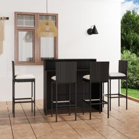 5 Piece Patio Bar Set with Cushions Black (Color: Black)
