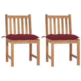 Patio Chairs 2 pcs with Cushions Solid Teak Wood (Color: Red)