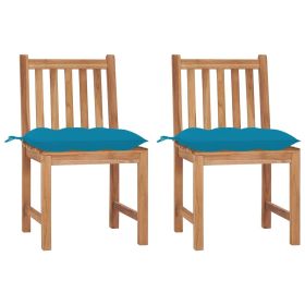 Patio Chairs 2 pcs with Cushions Solid Teak Wood (Color: Blue)