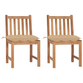 Patio Chairs 2 pcs with Cushions Solid Teak Wood (Color: Yellow)