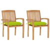 Patio Chairs 2 pcs with Bright Green Cushions Solid Teak Wood
