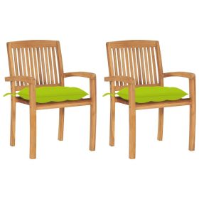 Patio Chairs 2 pcs with Bright Green Cushions Solid Teak Wood (Color: Green)