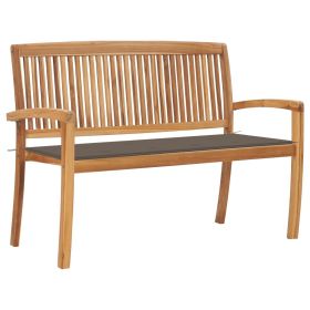 Stacking Patio Bench with Cushion 50.6" Solid Teak Wood (Color: Brown)