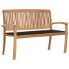 Stacking Patio Bench with Cushion 50.6" Solid Teak Wood