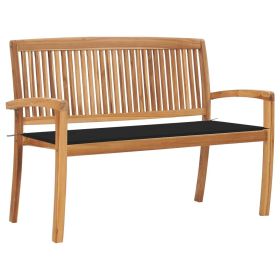 Stacking Patio Bench with Cushion 50.6" Solid Teak Wood (Color: Black)