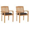 Patio Chairs 2 pcs with Taupe Cushions Solid Teak Wood