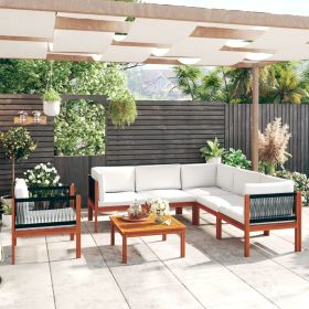 7 Piece Patio Lounge Set with Cushions Cream Solid Acacia Wood (Color: Brown)