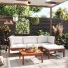 5 Piece Patio Lounge Set with Cushions Cream Solid Acacia Wood