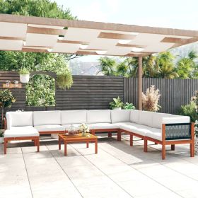 9 Piece Patio Lounge Set with Cushions Cream Solid Acacia Wood (Color: Brown)