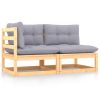 2 Piece Patio Lounge Set with Cushions Solid Wood Pine