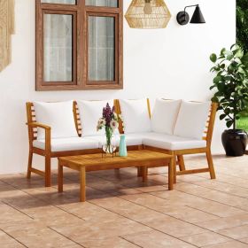4 Piece Patio Lounge Set with Cushion Cream Solid Acacia Wood (Color: Brown)