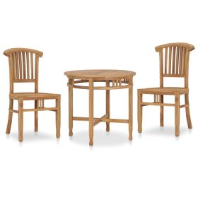 3 Piece Patio Dining Set Solid Teak Wood (Color: Brown)
