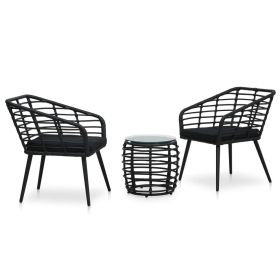 3 Piece Bistro Set Poly Rattan Black (Color: Black)