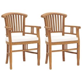 Patio Chairs 2 pcs with Cream White Cushions Solid Teak Wood (Color: Brown)