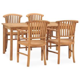 5 Piece Patio Dining Set Solid Teak Wood (Color: Brown)