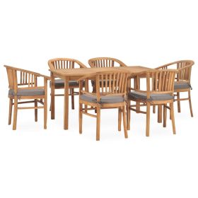 7 Piece Patio Dining Set with Cushions Solid Teak Wood (Color: Brown)