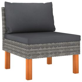Middle Sofa Poly Rattan and Solid Eucalyptus Wood (Color: Grey)