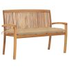 Stacking Patio Bench with Cushion 50.6" Solid Teak Wood